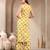 Women yellow printed straigth kurta with pyjama  set stitched