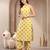 Women yellow printed straigth kurta with pyjama  set stitched