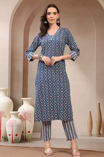 Women yellow printed straigth kurta with pyjama  set stitched