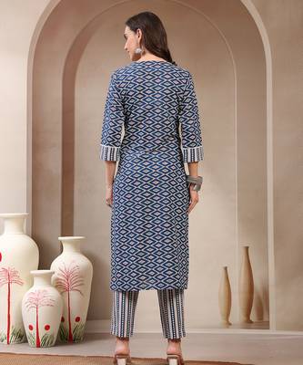 Women yellow printed straigth kurta with pyjama  set stitched 2