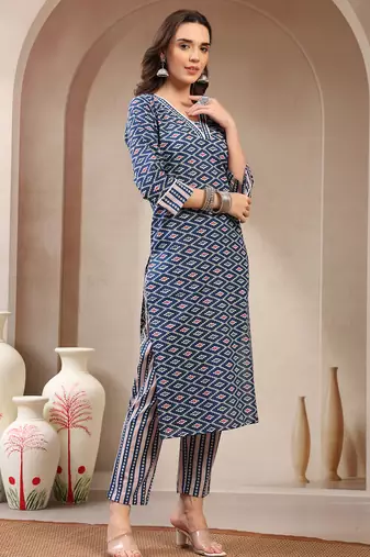 Women yellow printed straigth kurta with pyjama  set stitched