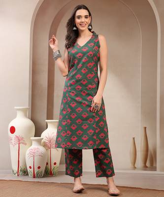 Women yellow printed straigth kurta with pyjama  set stitched 1