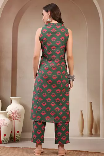 Women yellow printed straigth kurta with pyjama  set stitched