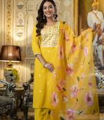 Rayon embroidered salwar kameez in yellow