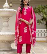 Rayon rani pink printed salwar kameez