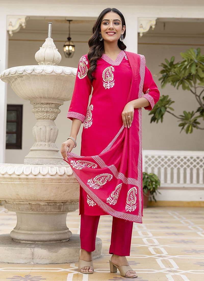 Rayon rani pink printed salwar kameez