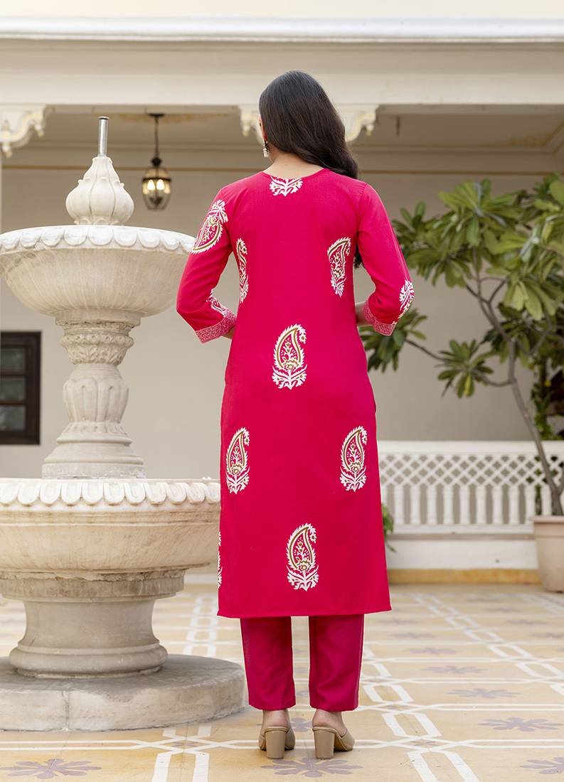 Rayon rani pink printed salwar kameez