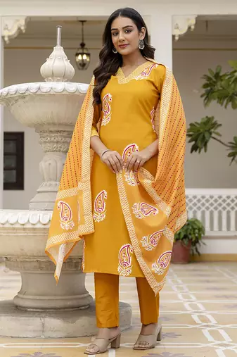 Rayon mustard printed salwar kameez