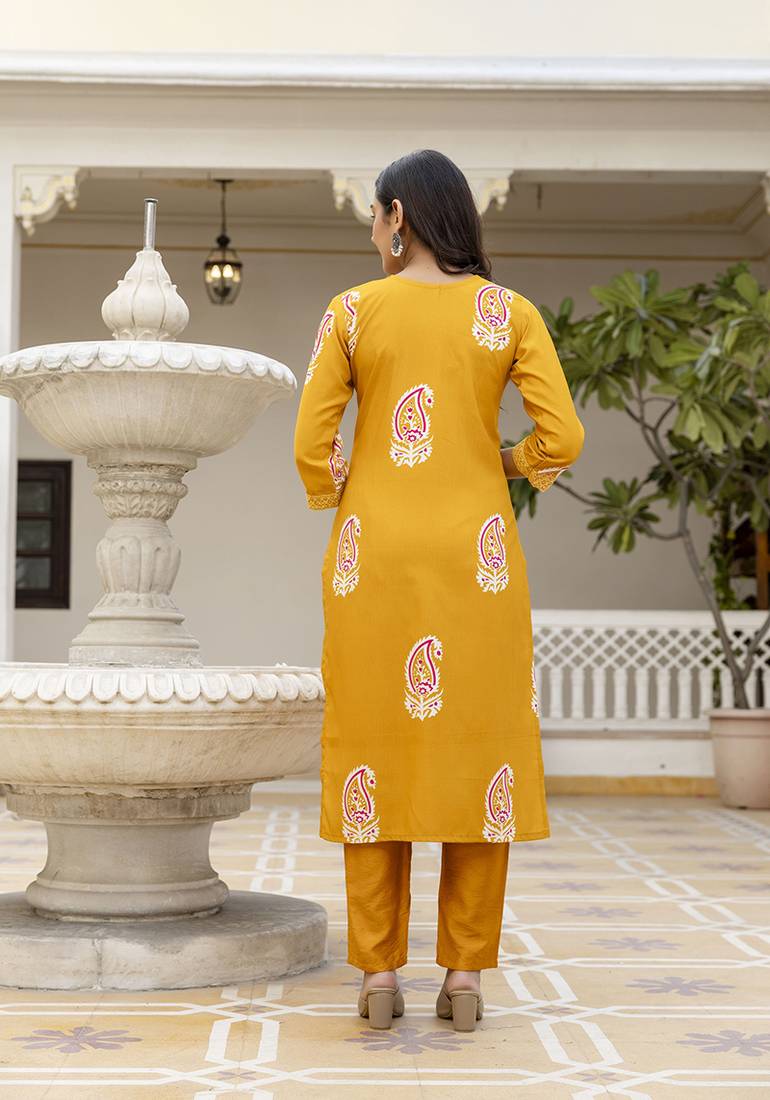 Rayon mustard printed salwar kameez