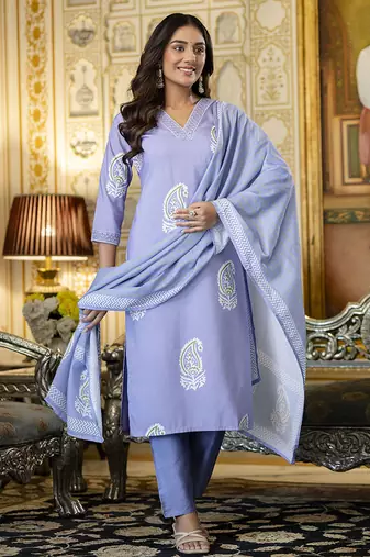 Rayon lavender printed salwar kameez