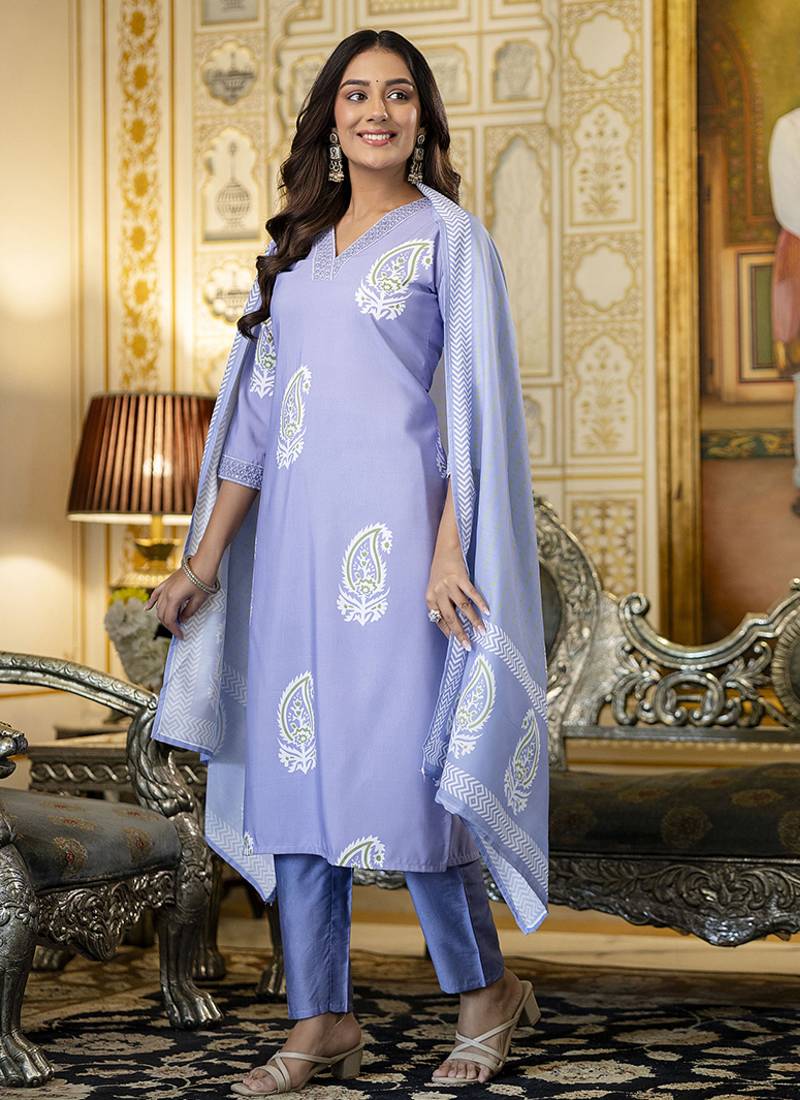 Rayon lavender printed salwar kameez