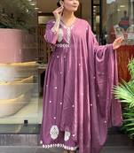 Chanderi silk embroidered mauve anarkali suit
