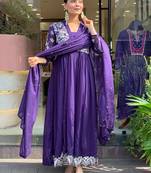 Violet roman silk embroidered anarkali suit