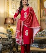 Rayon red printed salwar kameez