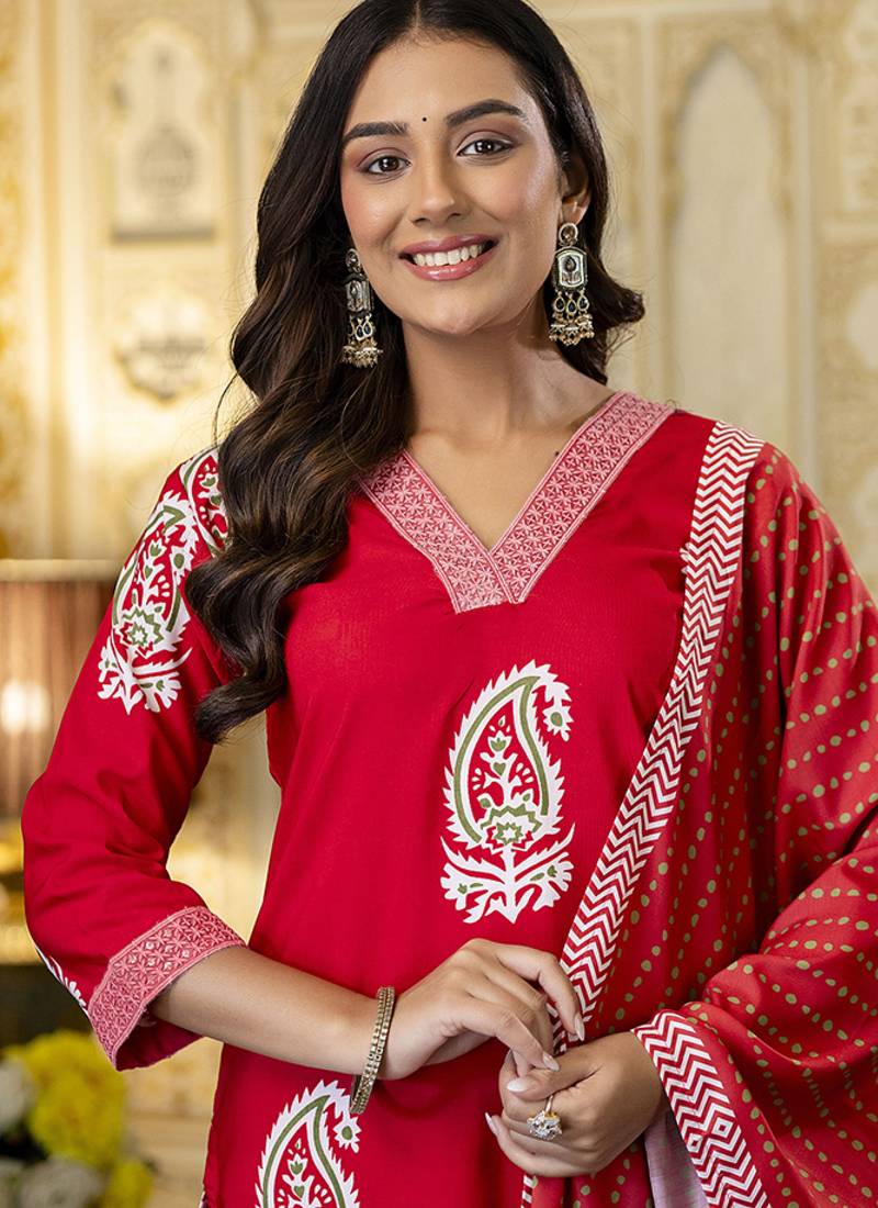 Rayon red printed salwar kameez