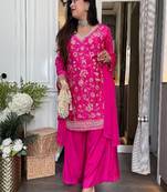 Rani pink embroidered chinon eid palazzo suit