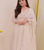 Off white chanderi silk embroidered anarkali suit