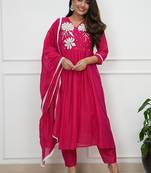 Rani pink roman silk embroidered anarkali suit