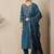 Teal blue roman silk embroidered suit