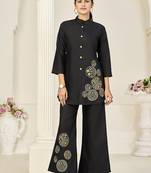 Black rayon slub embroidered co-ord set