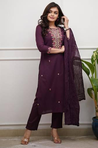 Rayon embroidered salwar suit in wine
