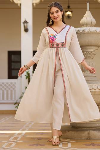 Off white embroidered silk blend a line suit