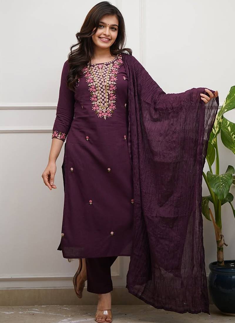 Rayon embroidered salwar suit in wine