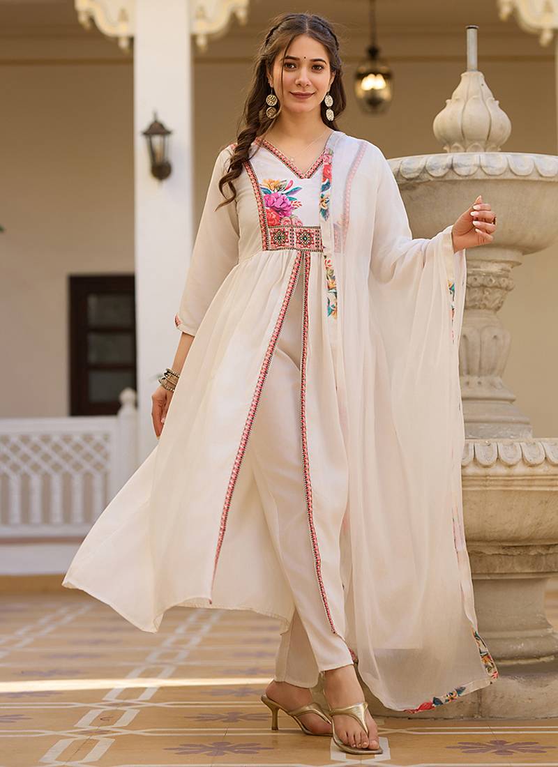 Off white embroidered silk blend a line suit