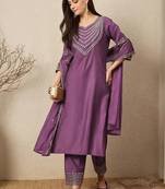 Dark lilac roman silk embroidered suit