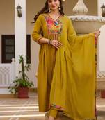 Mustard embroidered silk blend a line suit