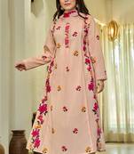 Peach cotton blend printed anarkali suit