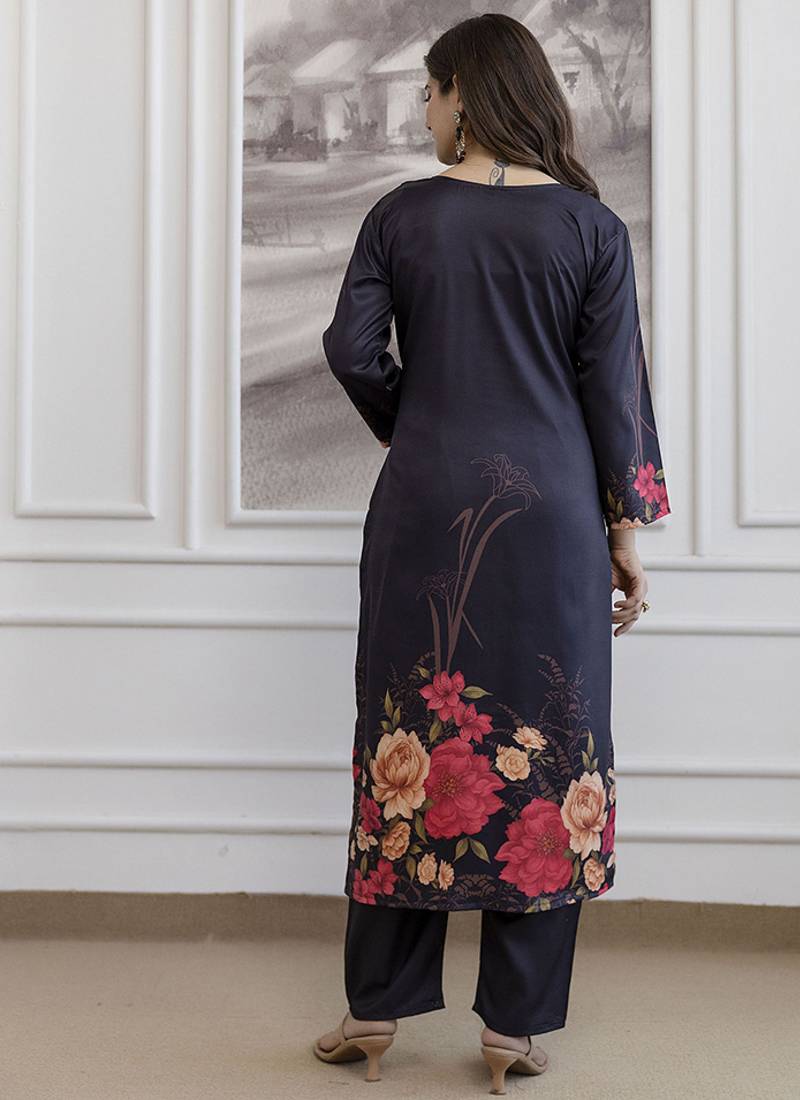 Assam silk black digital print kurta set