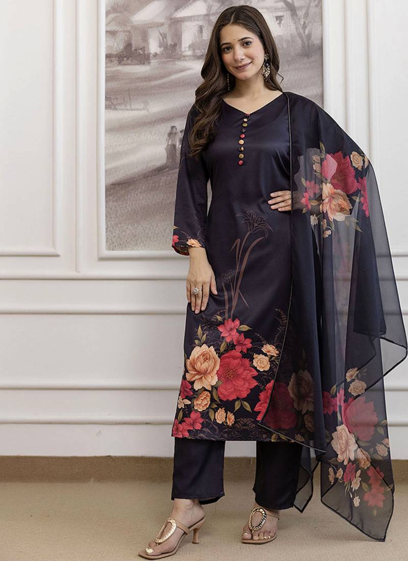 Assam silk black digital print kurta set