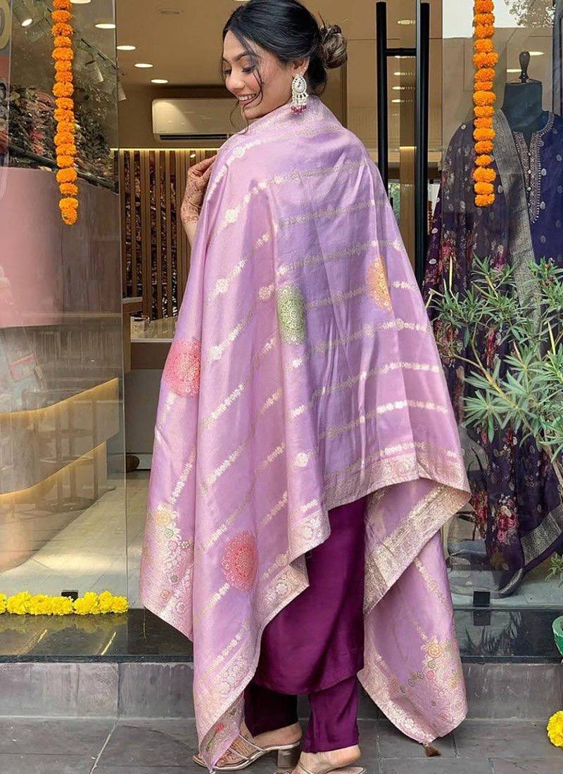 Chanderi dark magenta embroidered salwar suit