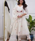 Chanderi silk white embroidered salwar suit
