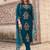 Teal viscose rayon embroidered straight suit
