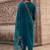 Teal viscose rayon embroidered straight suit
