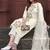 Off white viscose rayon embroidered straight suit
