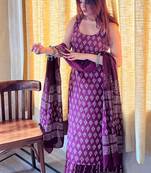 Rayon printed palazzo suit in purple