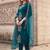Teal viscose rayon embroidered straight suit