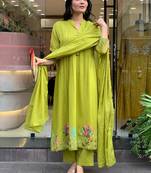 Light green chanderi silk embroidered anarkali suit