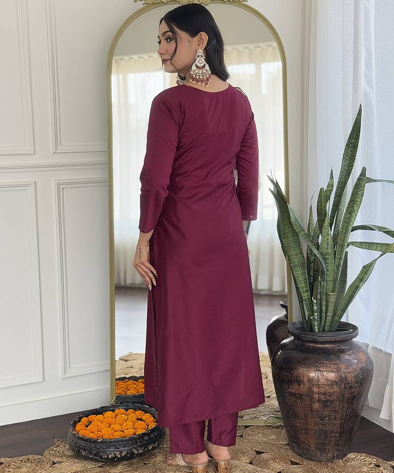 Rayon embroidered salwar kameez in magenta