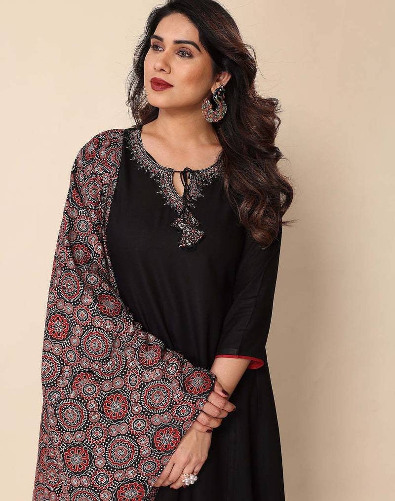 Black color viscose solid anarkali suit
