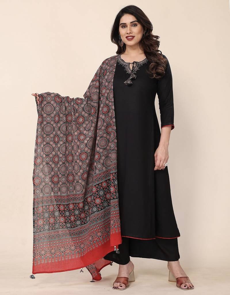 Black color viscose solid anarkali suit