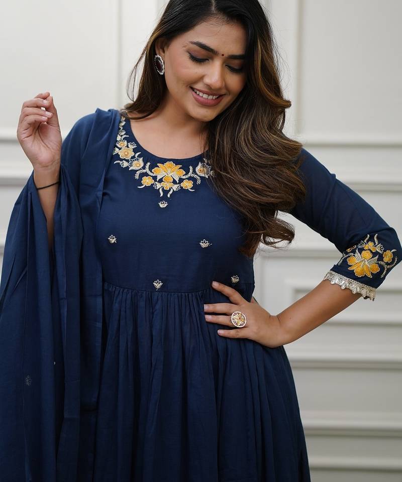 Viscose navy blue color anarkali suit