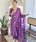 Rayon printed salwar kameez in purple
