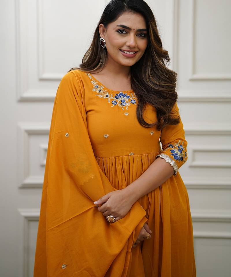 Viscose orange color anarkali suit