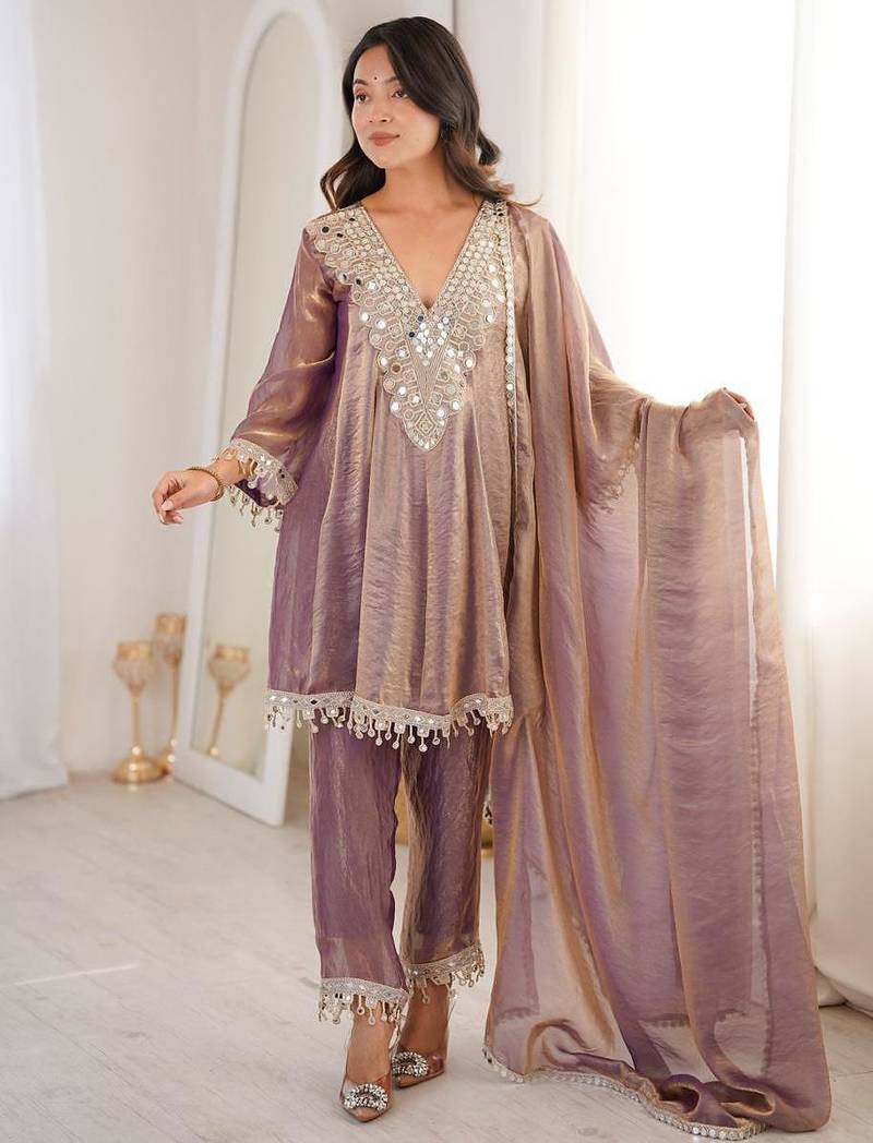 Light-peach mirror work suit