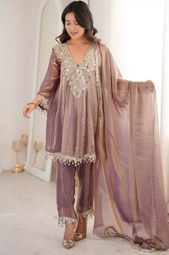 Light-peach mirror work suit