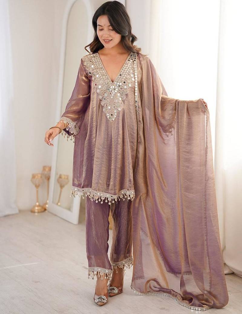 Light-peach mirror work suit